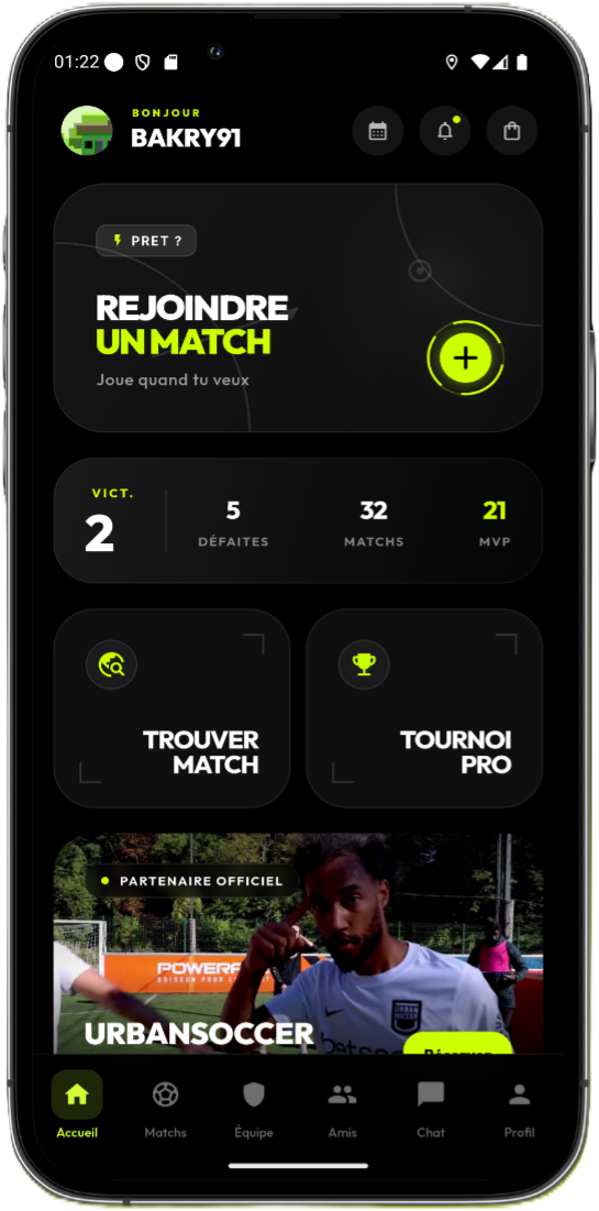 App Screen 1 - Accueil WeFoot